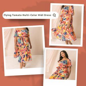 Flying Tomato Color Splash Summer Midi Off The Shoulder Dress